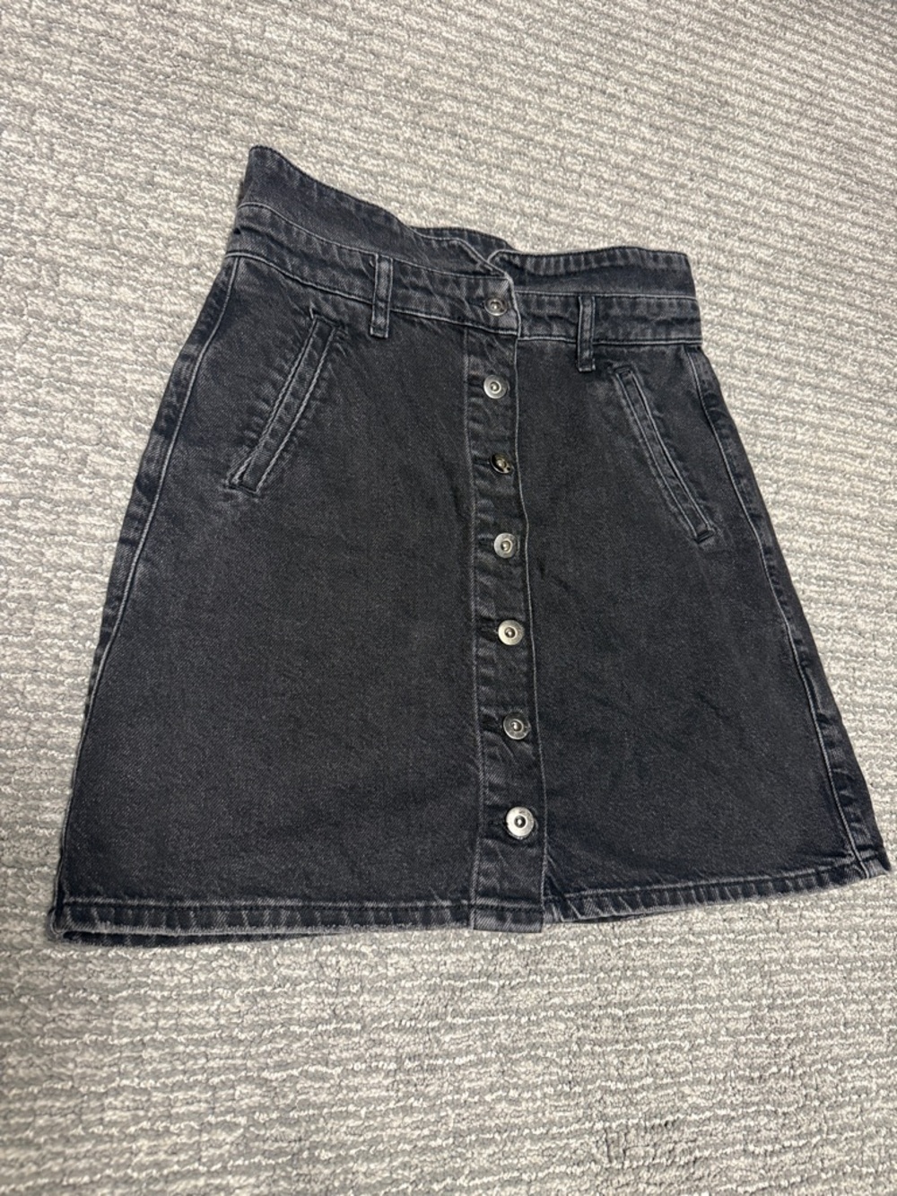 Pilcro and the Letterpress Black Button-Front A-Line Denim Skirt